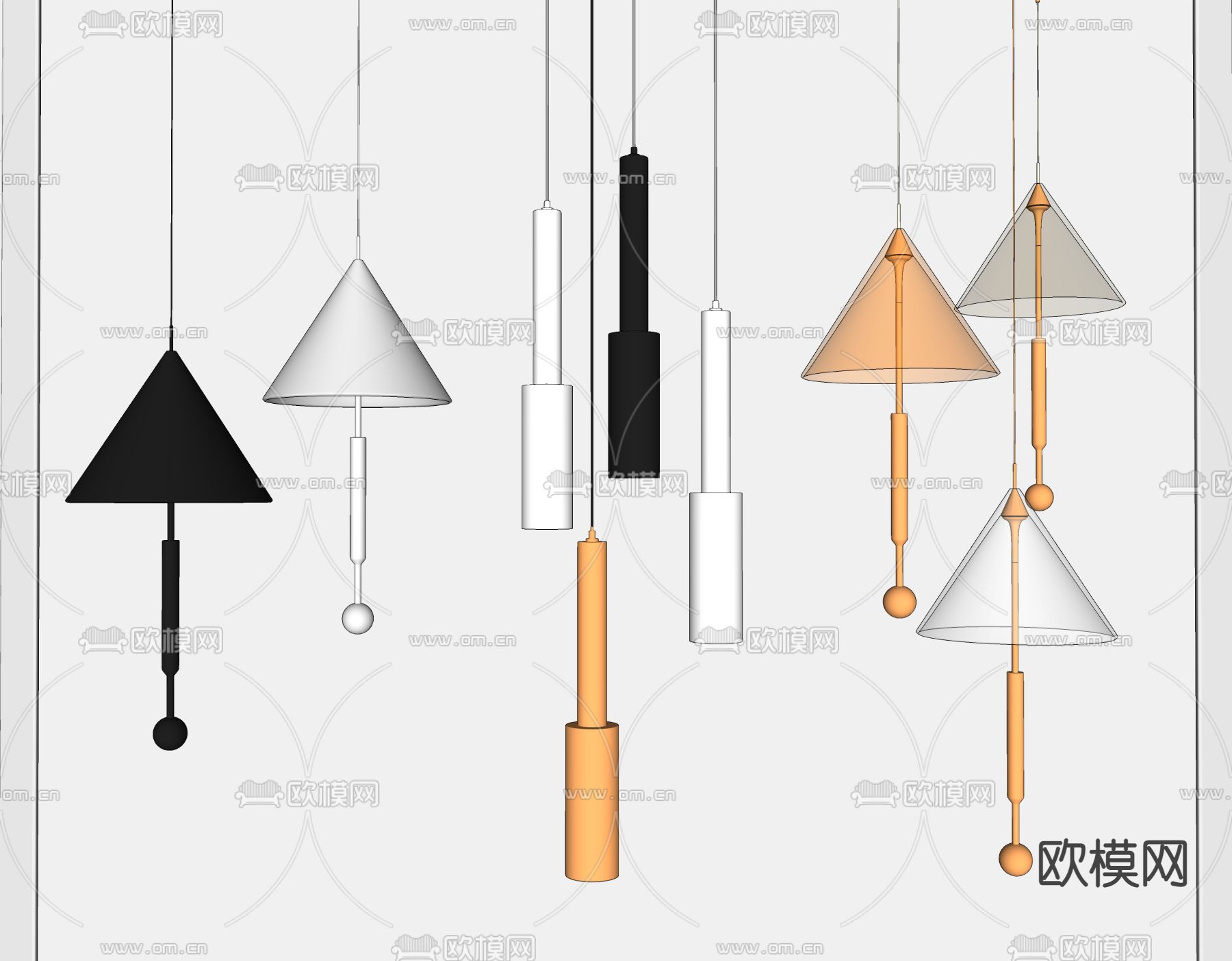 现代轻奢小吊灯su模型下载（渲染图2）