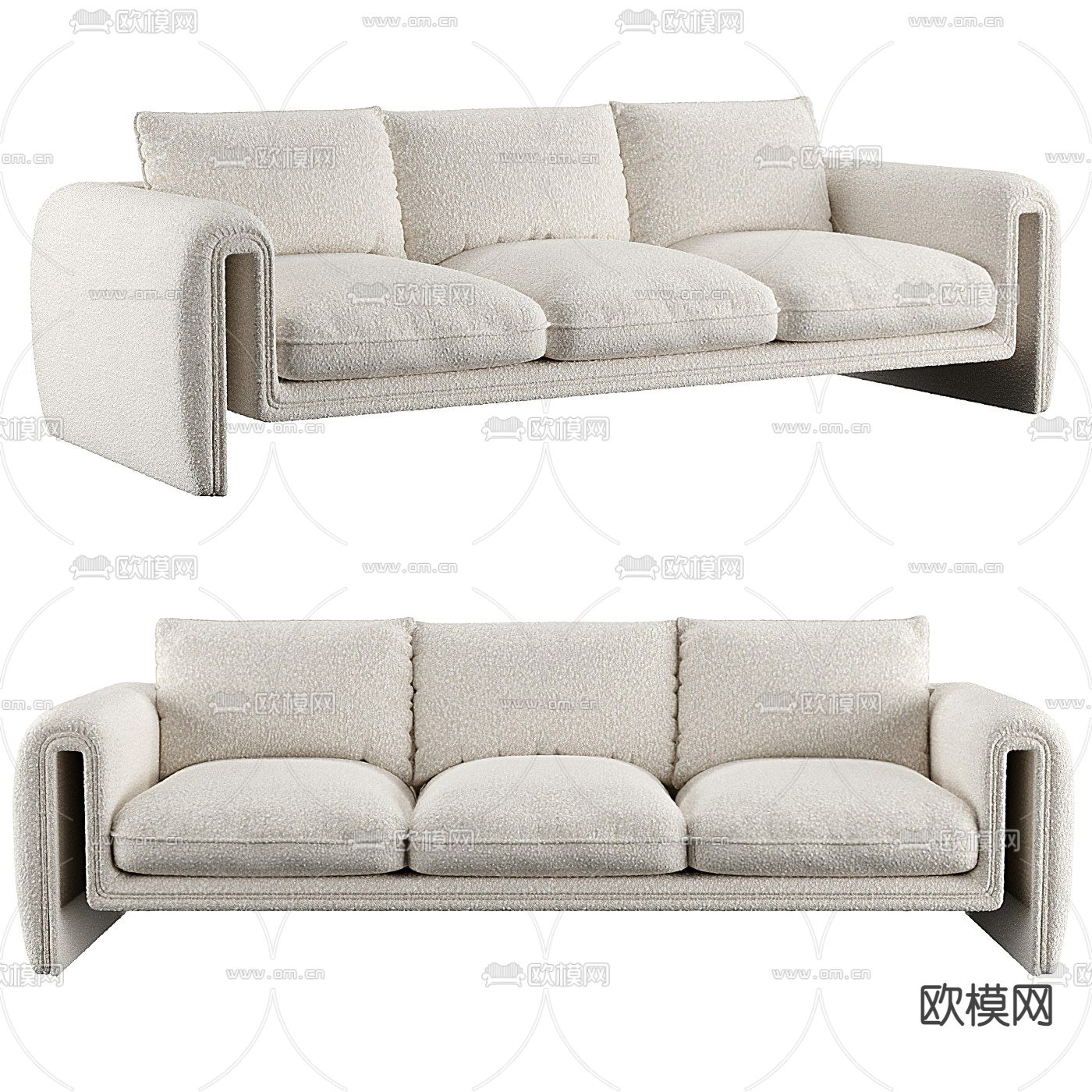 现代奶油白绒布多人沙发3d模型下载_ID11999097_3dmax免费模型-欧模网
