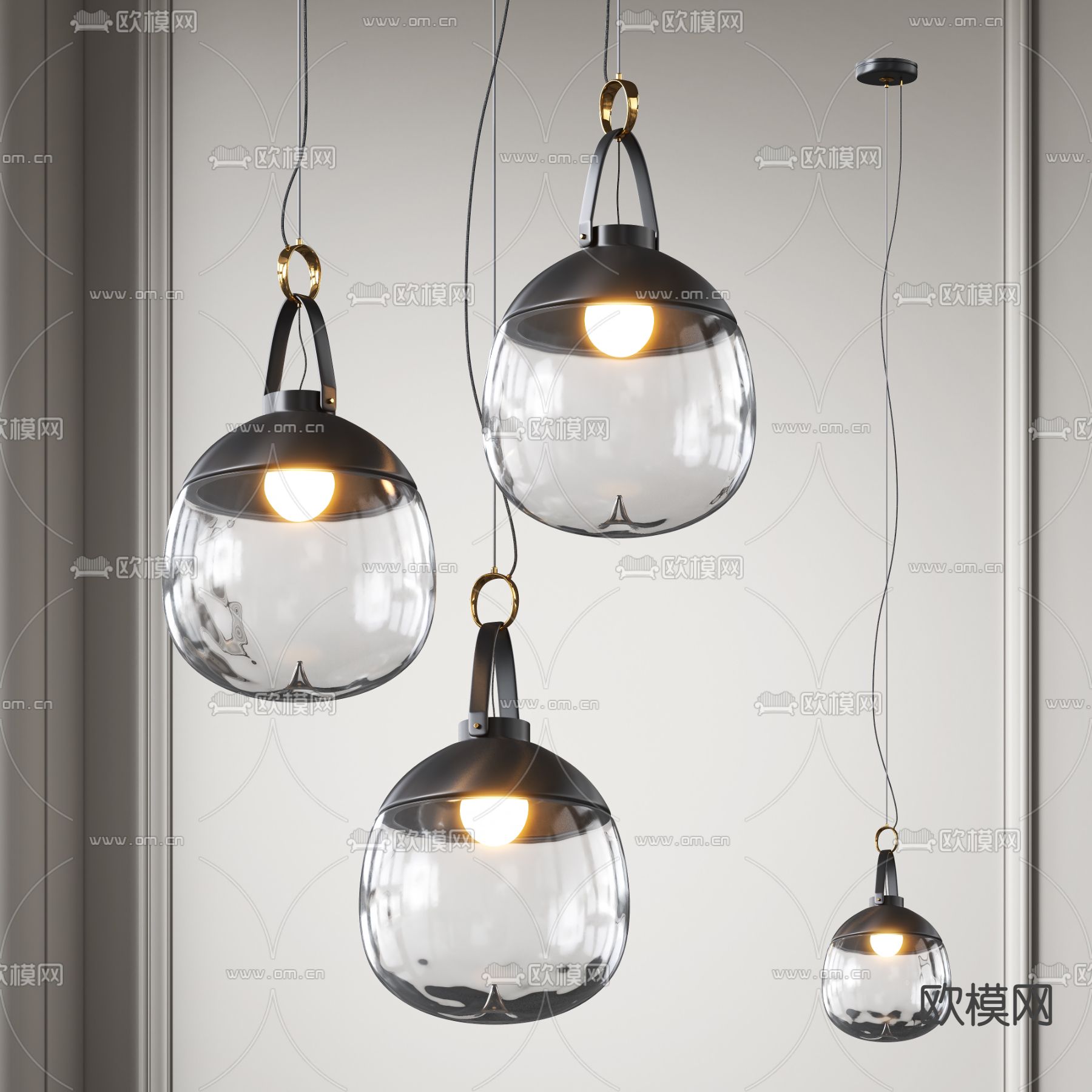 现代玻璃水滴吊灯3d模型下载（渲染图1）