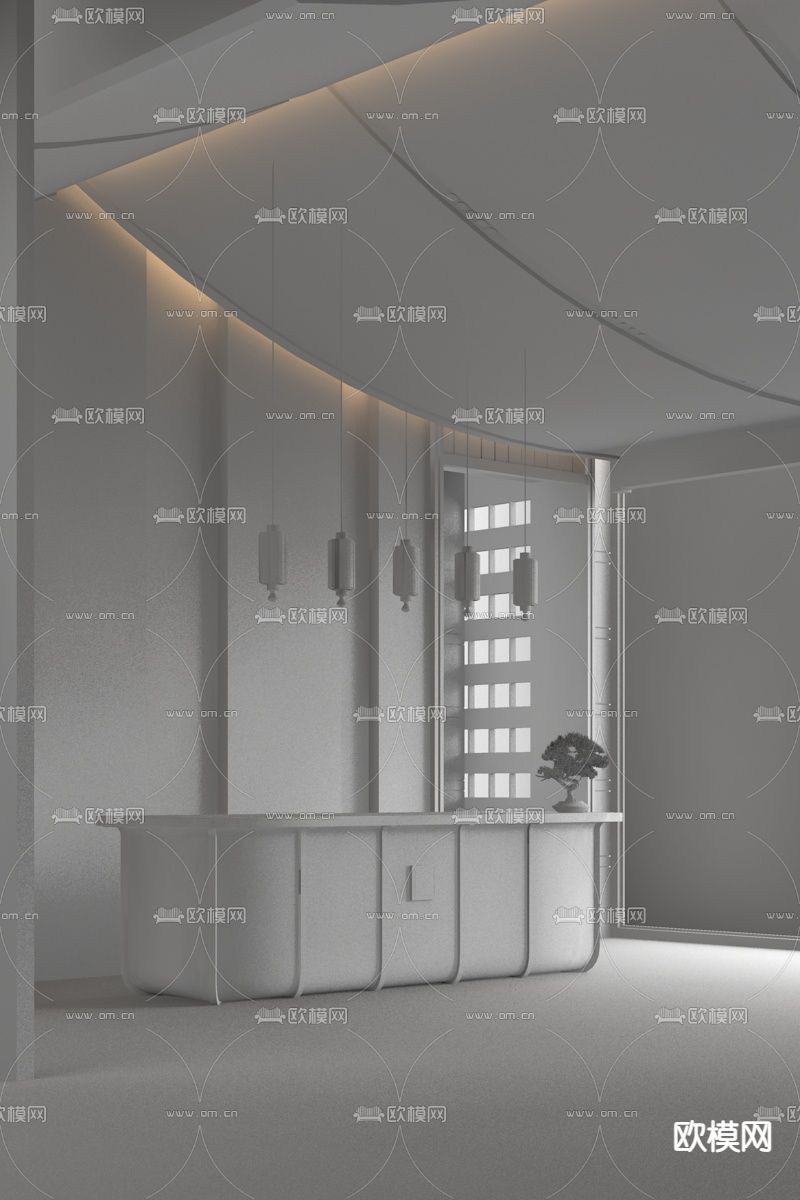 漫思设计 新中式售楼处前台3d模型