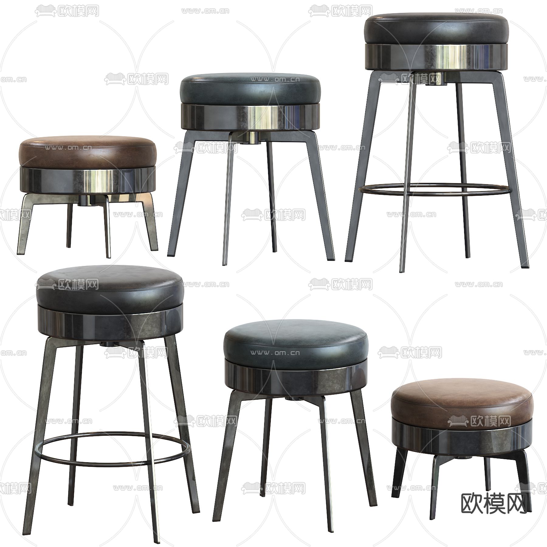 FLEXFORM 皮革圆凳3d模型下载（渲染图1）