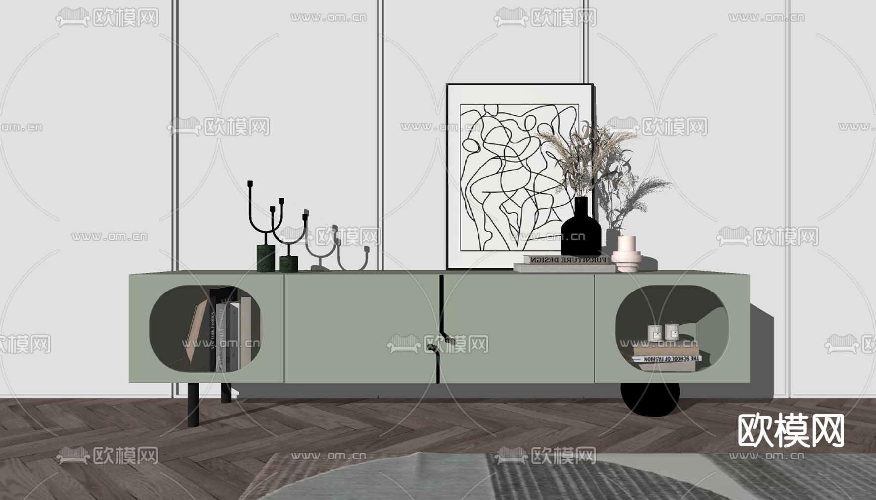 现代轻奢电视柜su模型下载（渲染图2）