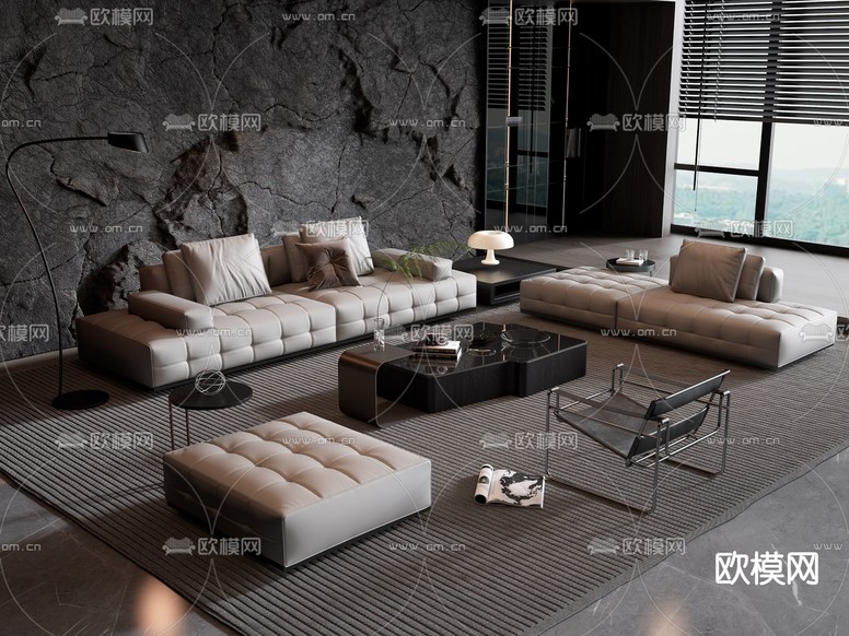 现代组合沙发茶几3d模型下载