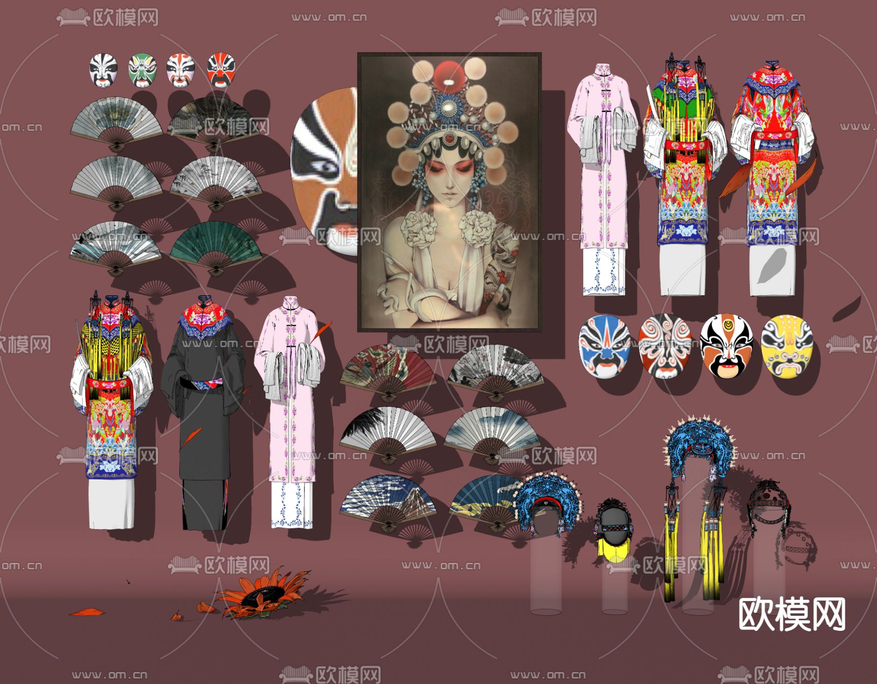 新中式脸谱戏服su模型下载（渲染图2）