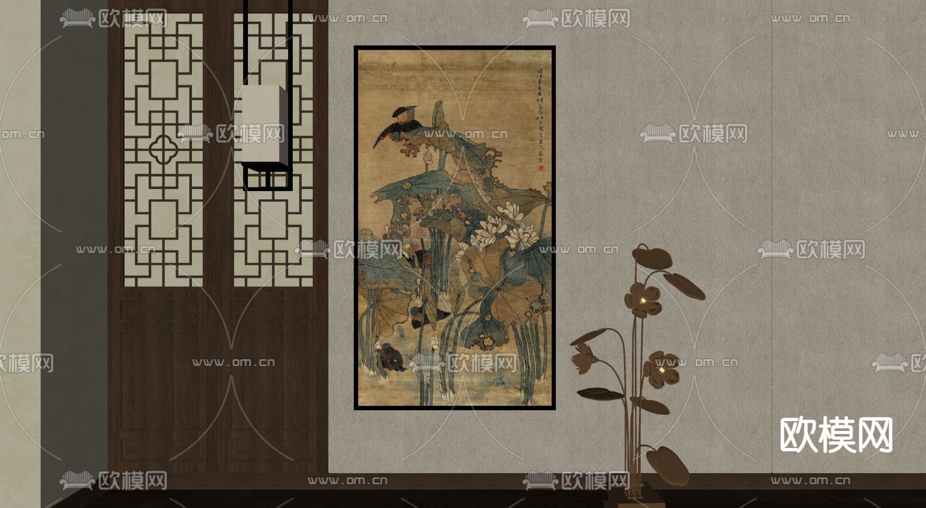 中式装饰画挂画su模型