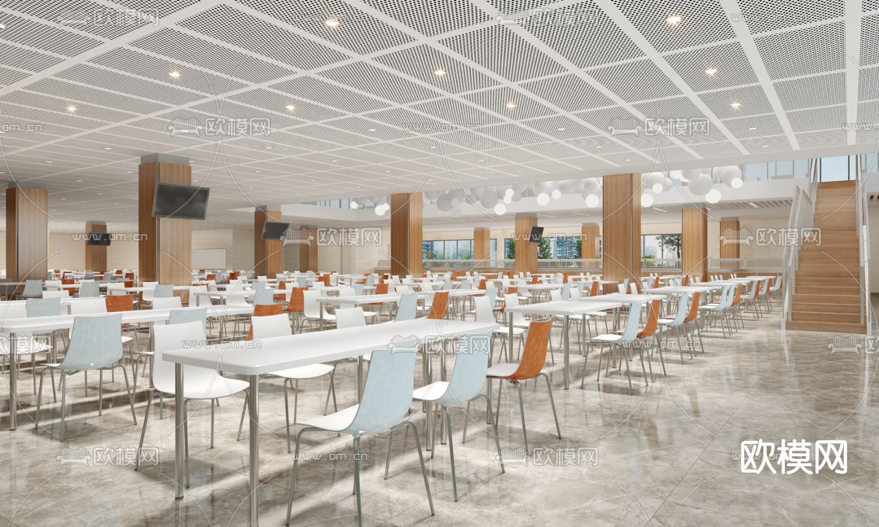 现代食堂3d模型下载