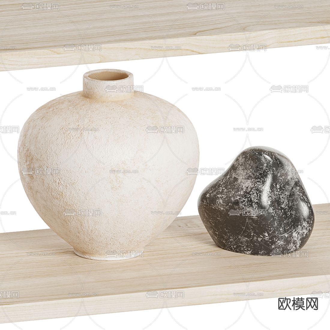侘寂风置物架装饰架摆件3d模型下载（渲染图2）