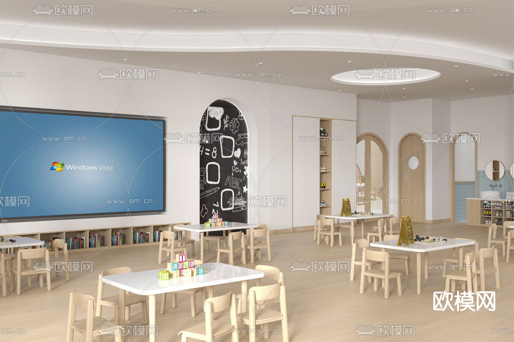 现代幼儿园阅读教室3d模型下载（渲染图2）