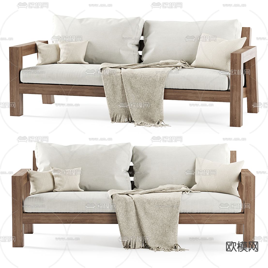现代实木沙发3d模型下载