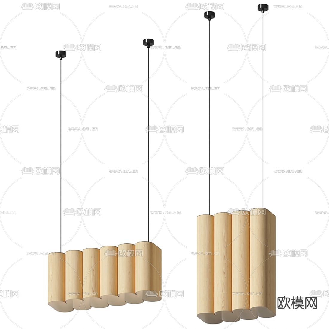 北欧实木吊灯3d模型下载（渲染图1）