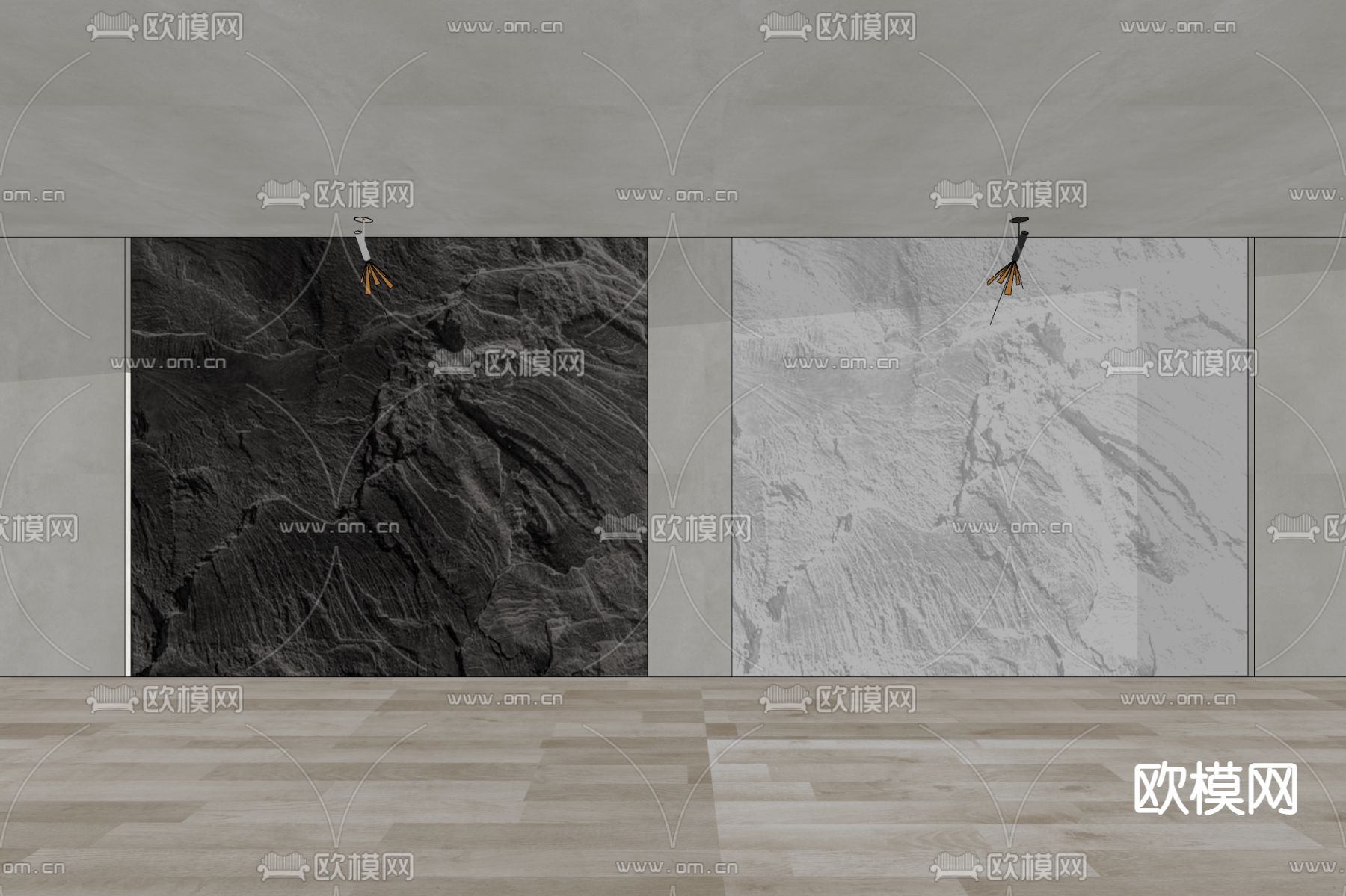 现代毛石背景墙su模型下载（渲染图2）