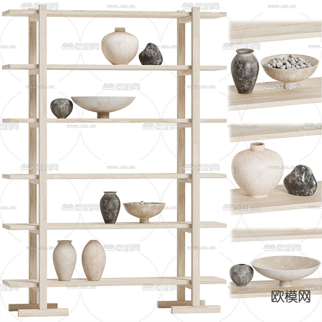 侘寂风置物架装饰架摆件3d模型下载（渲染图1）