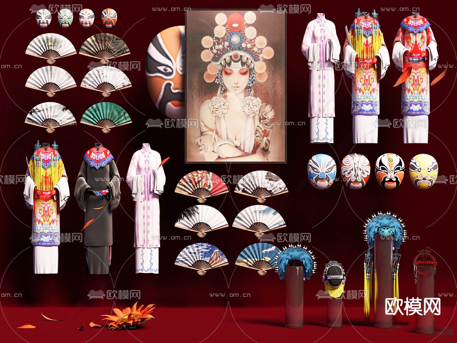 新中式脸谱戏服su模型下载（渲染图1）