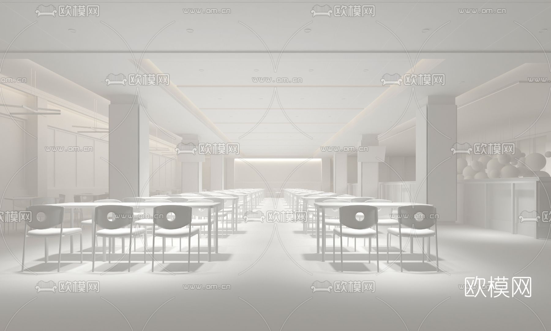 现代员工食堂3d模型下载（渲染图2）