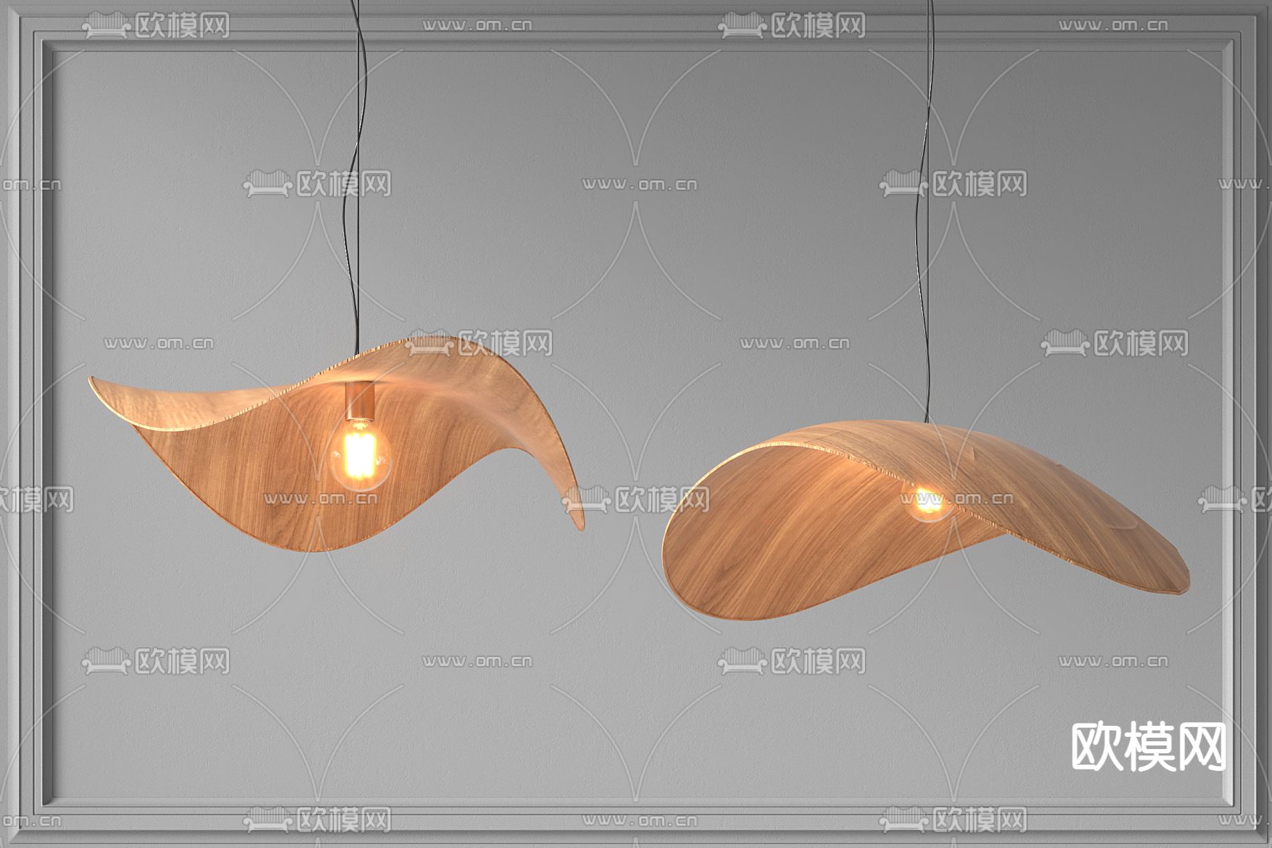 侘寂风创意木质弧形吊灯3d模型下载