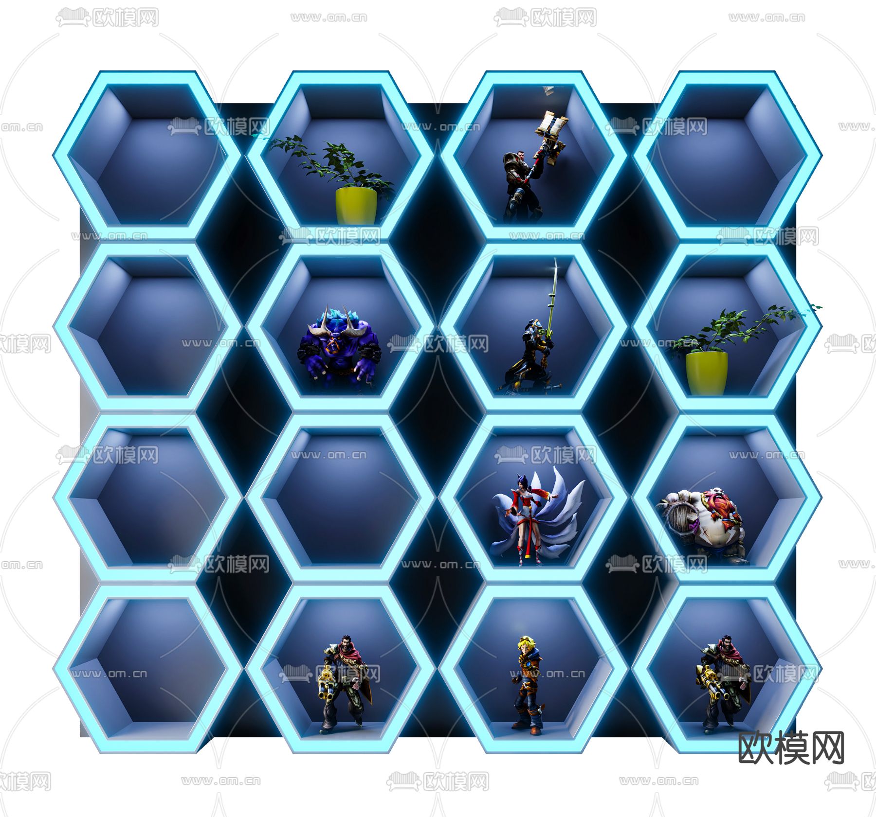 现代手办玩偶装饰柜3d模型下载