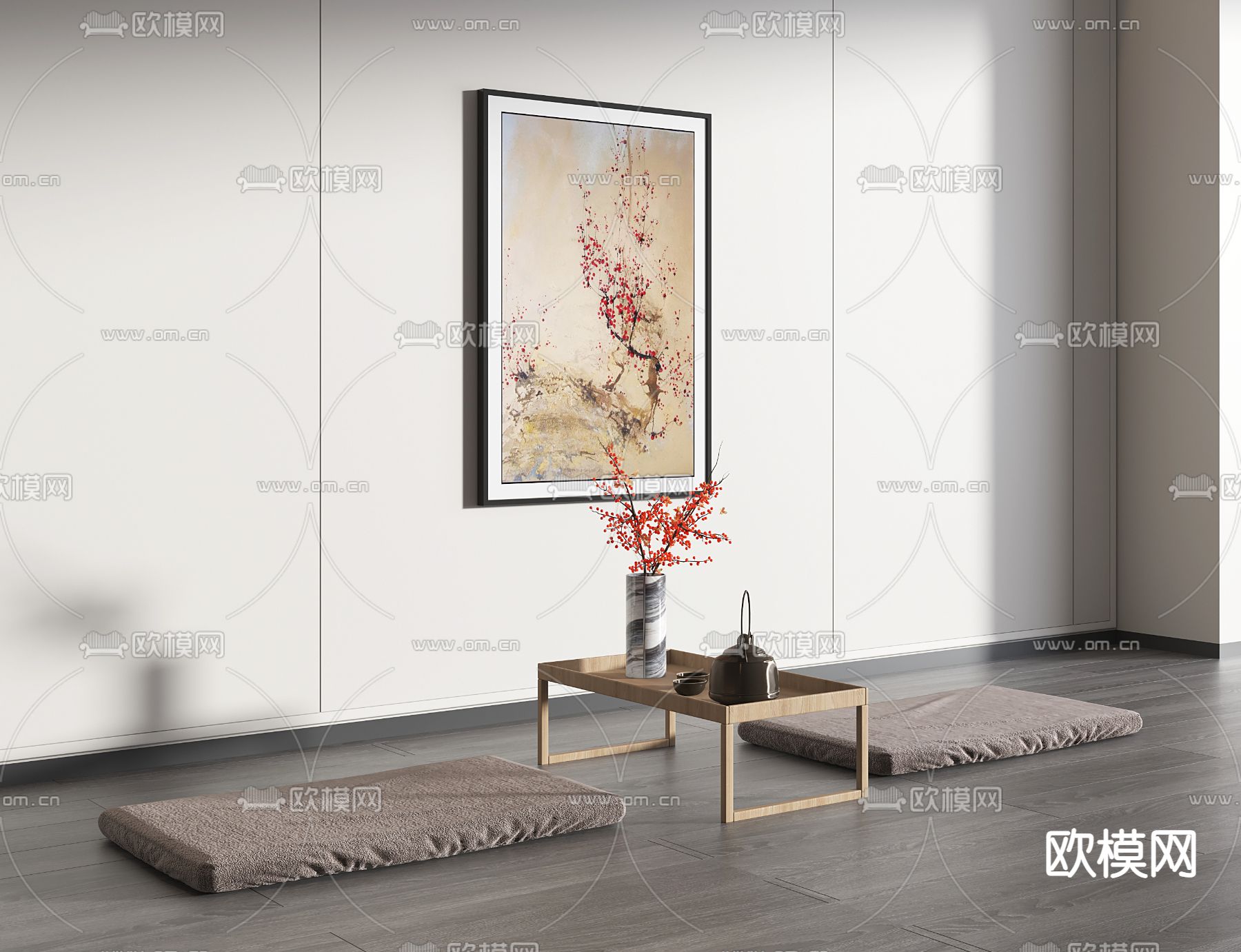 新中式禅意茶桌坐垫3d模型下载