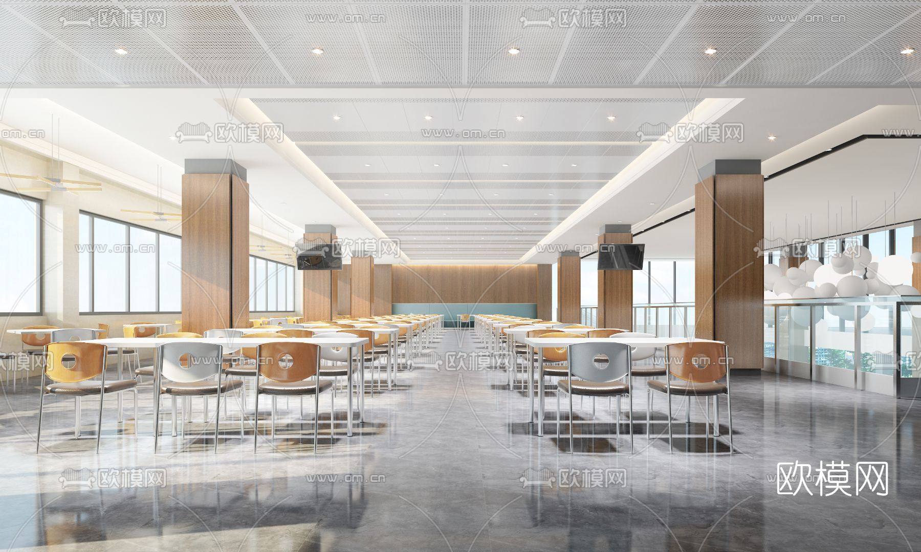 现代员工食堂3d模型下载（渲染图1）