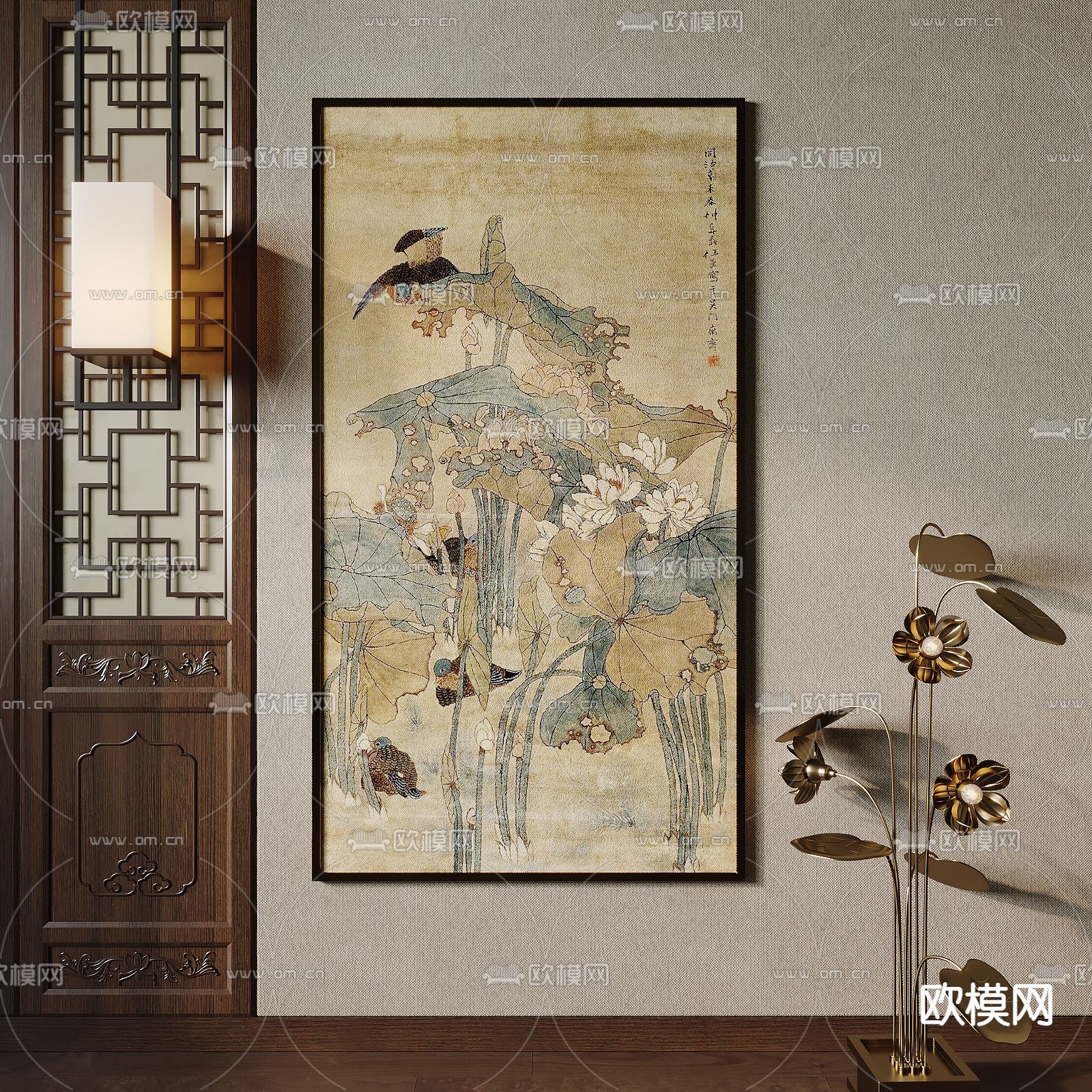 中式装饰画挂画su模型