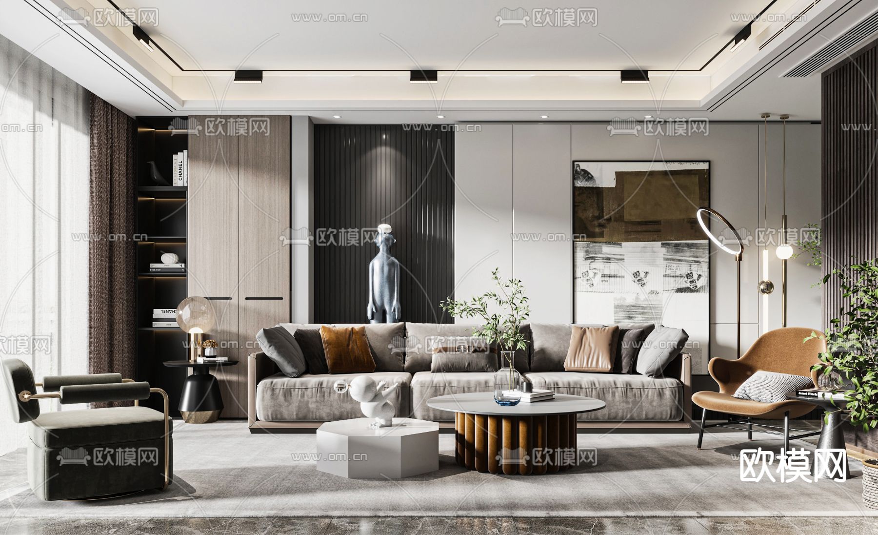 现代轻奢布艺组合沙发3d模型下载