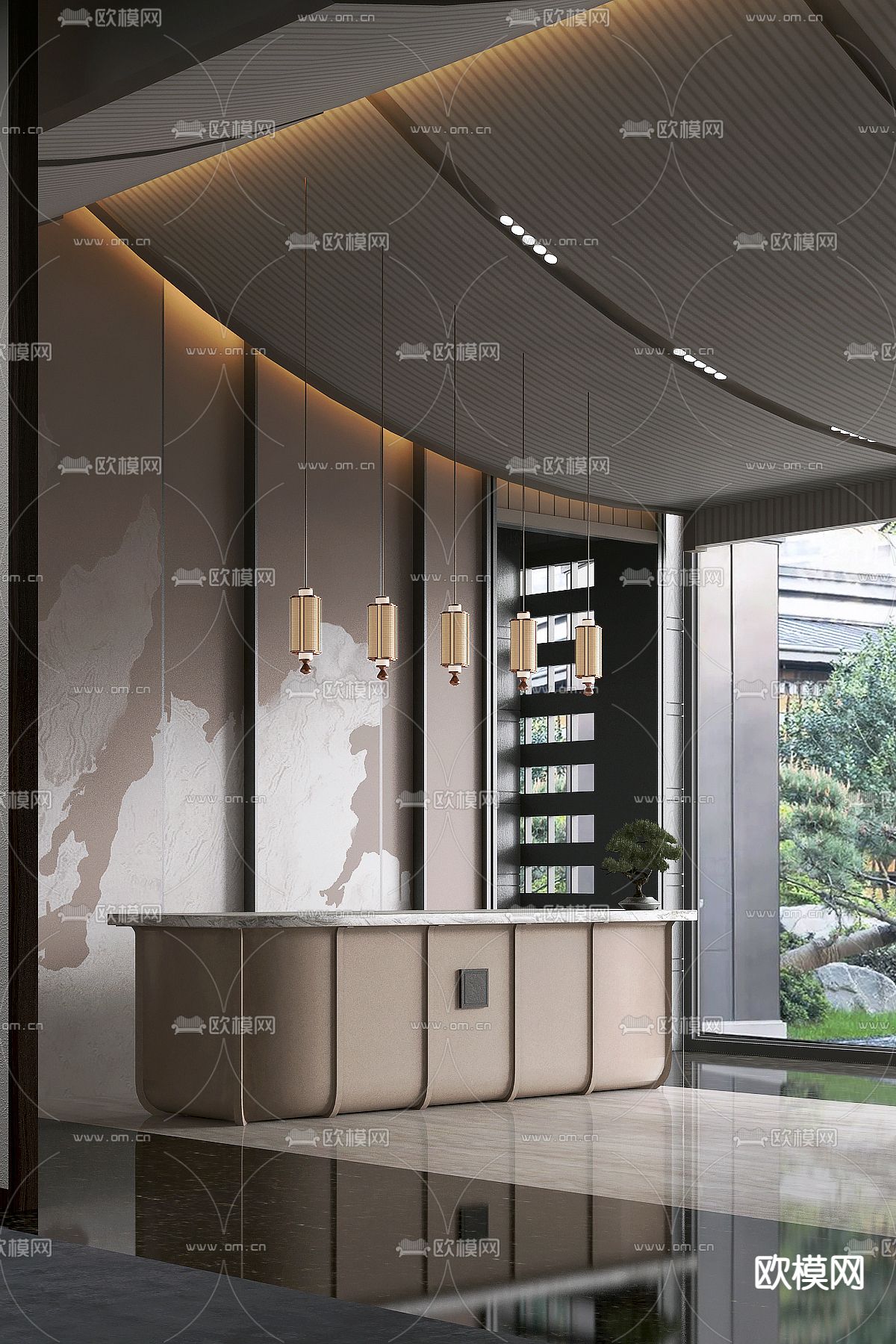 漫思设计 新中式售楼处前台3d模型