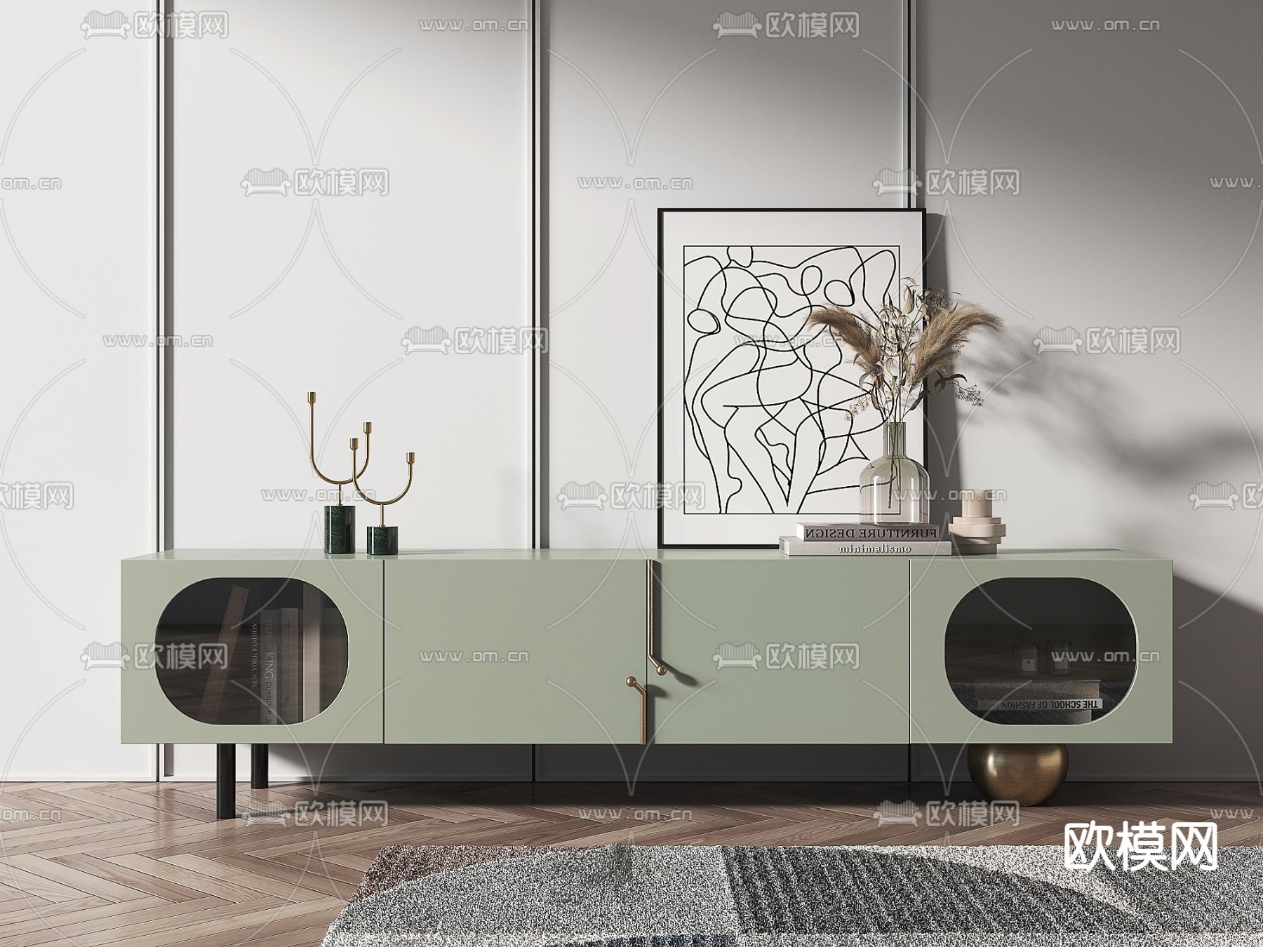 现代轻奢电视柜su模型下载（渲染图1）