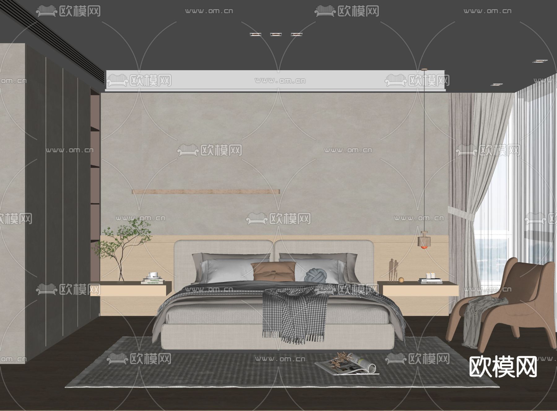 侘寂风卧室su模型下载（渲染图2）