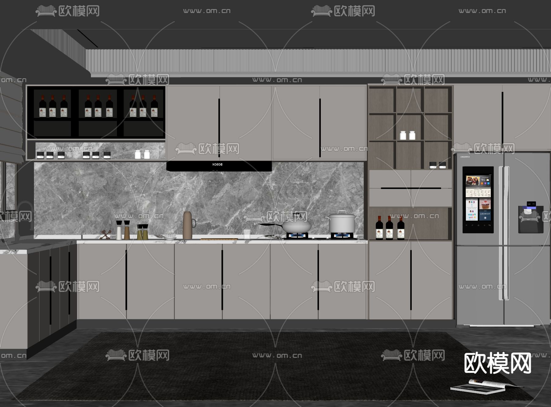 现代厨房橱柜su模型下载