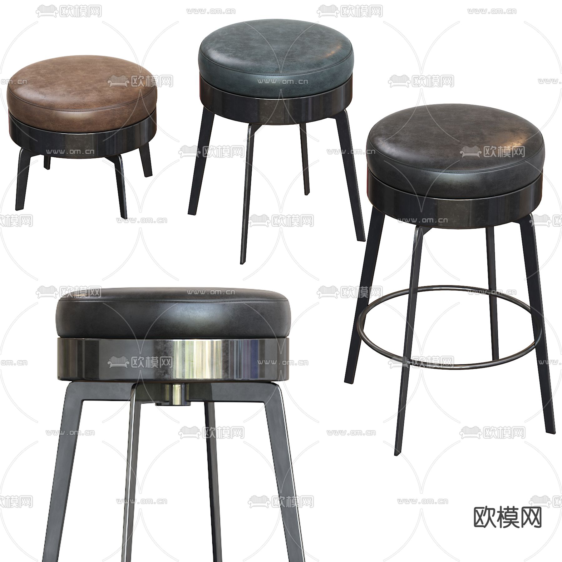 FLEXFORM 皮革圆凳3d模型下载（渲染图2）