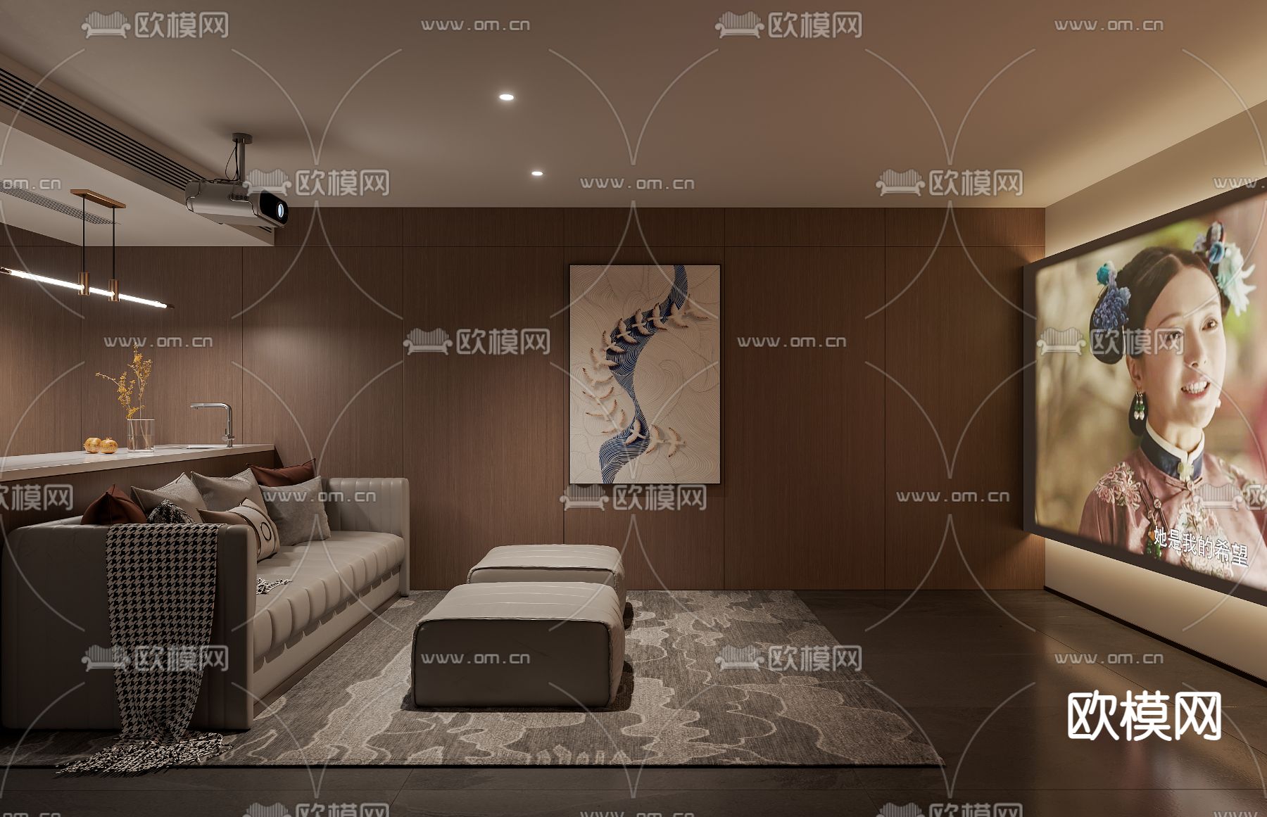 新中式健身区影音室视听室3d模型