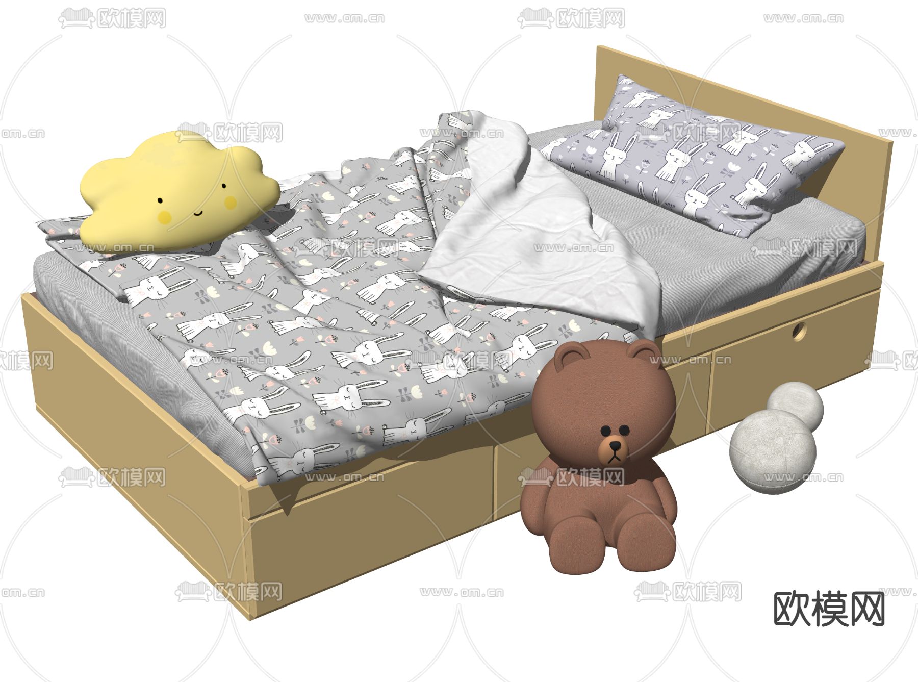 现代儿童床su模型下载（渲染图2）