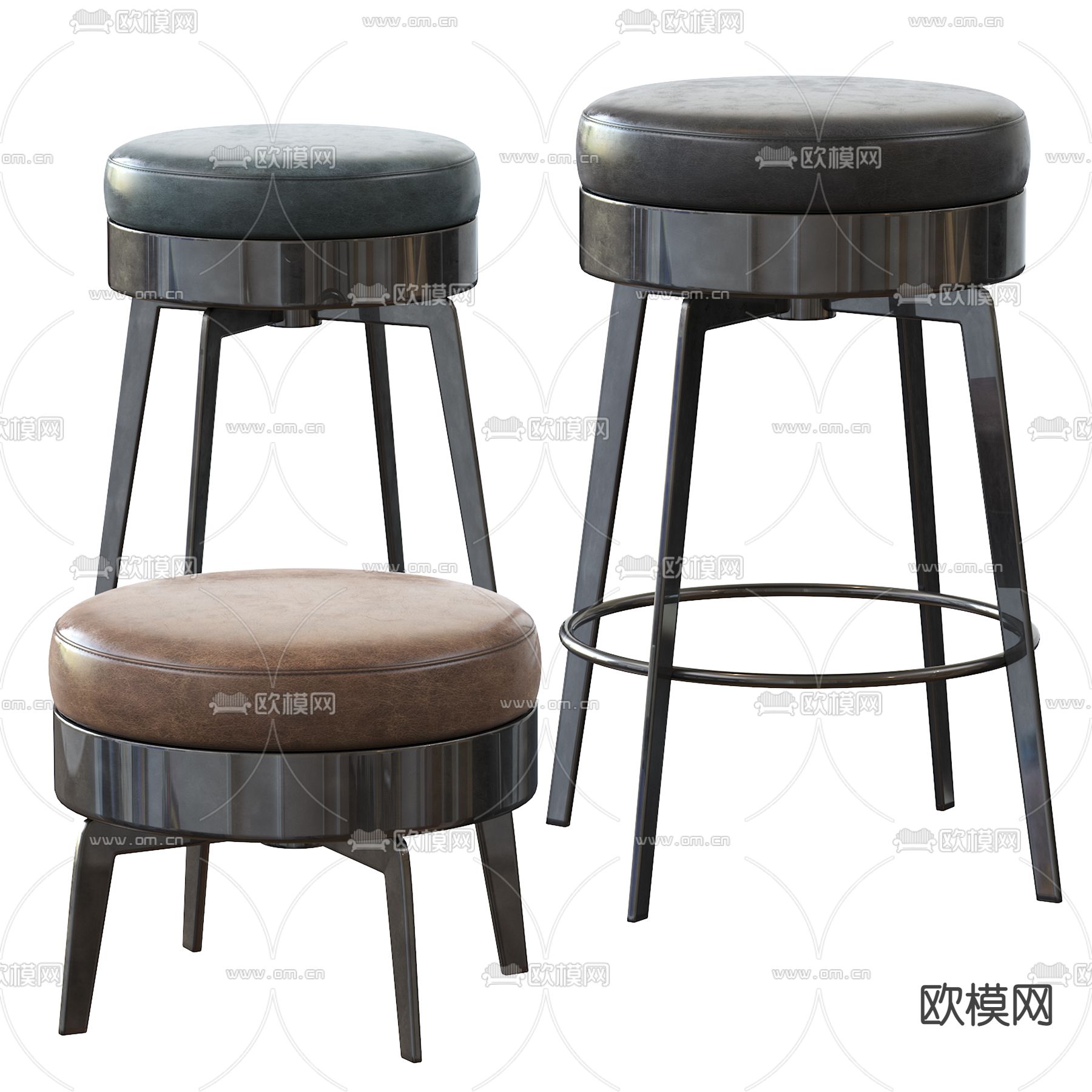 FLEXFORM 皮革圆凳3d模型下载（渲染图3）