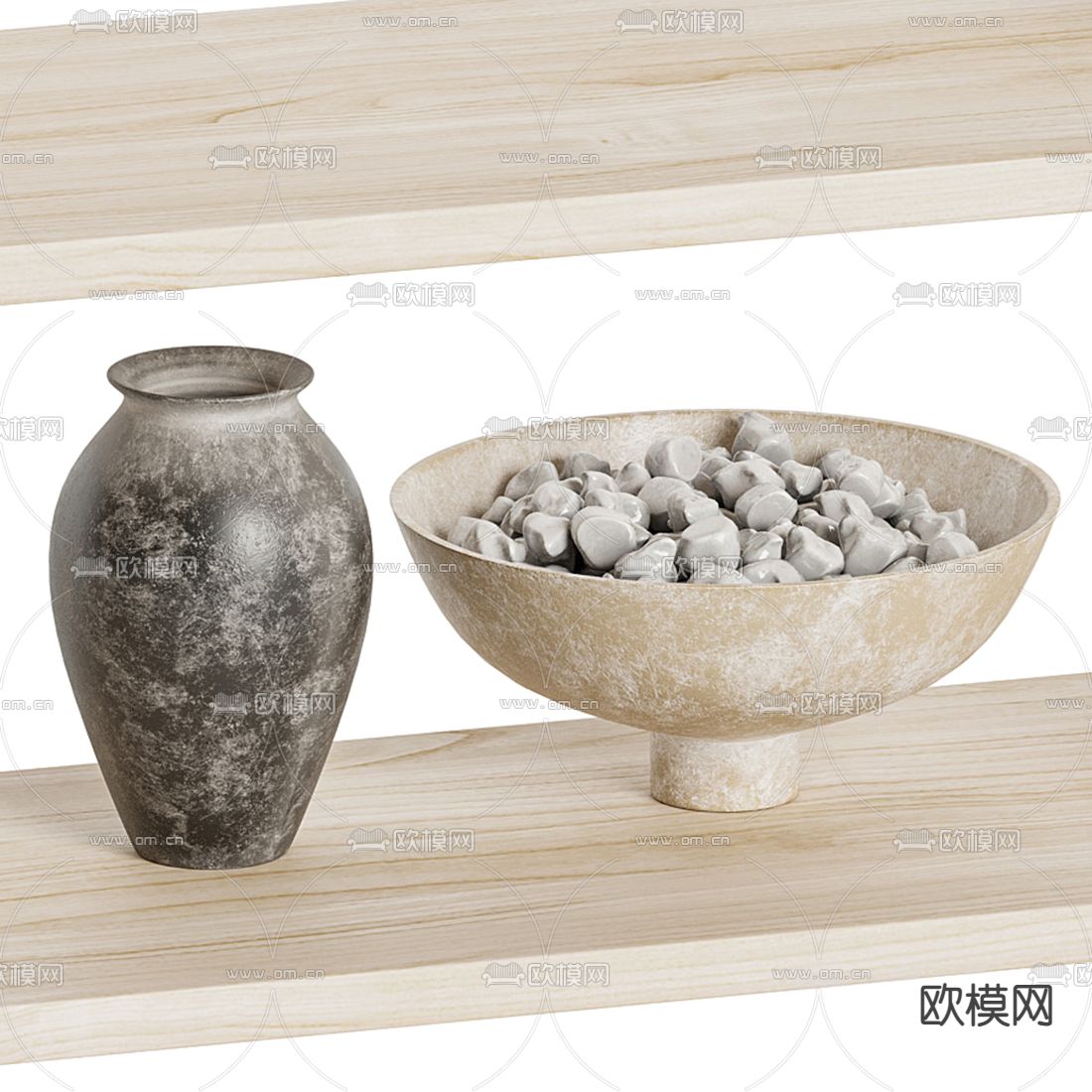 侘寂风置物架装饰架摆件3d模型下载（渲染图4）