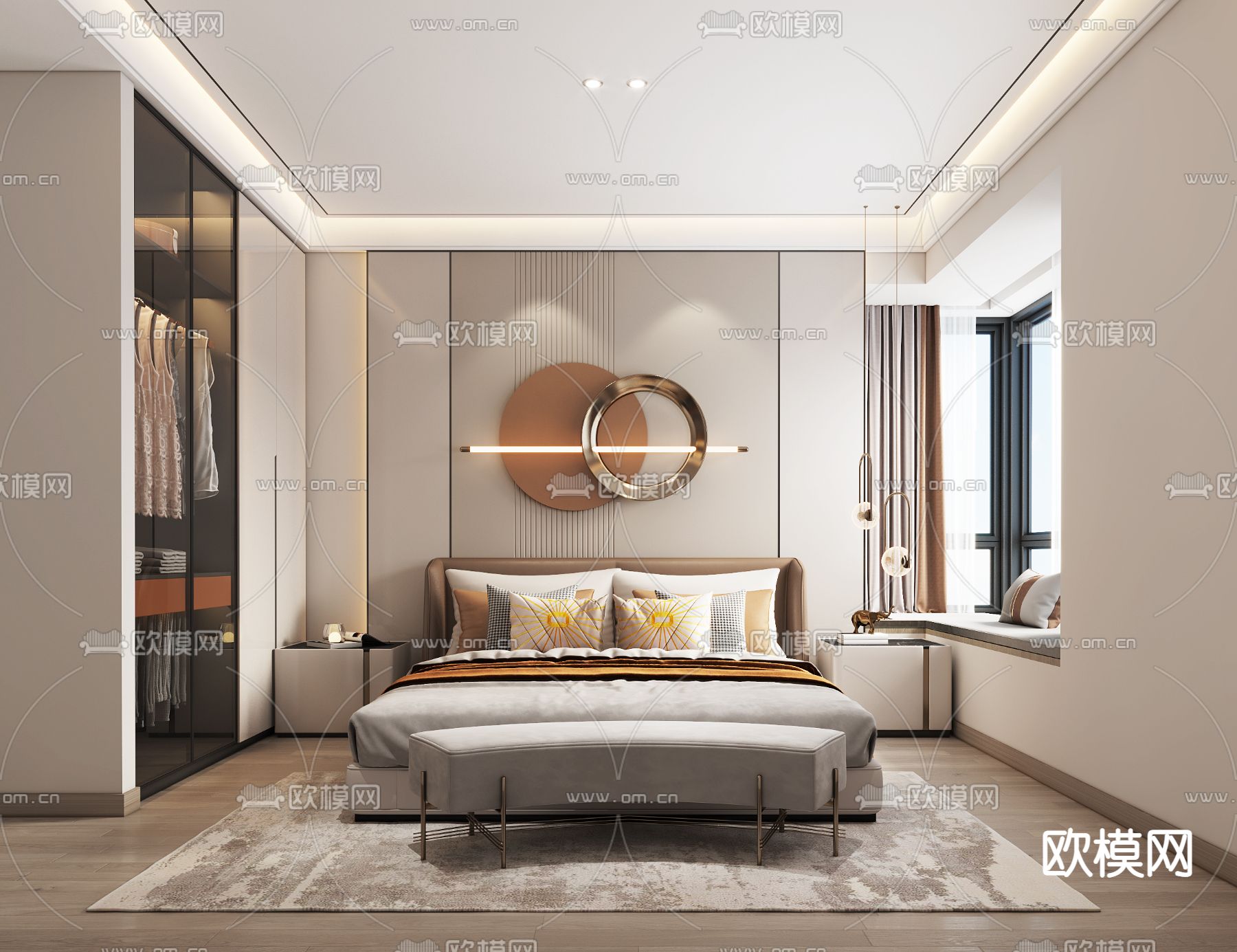 现代轻奢卧室主人房3d模型下载