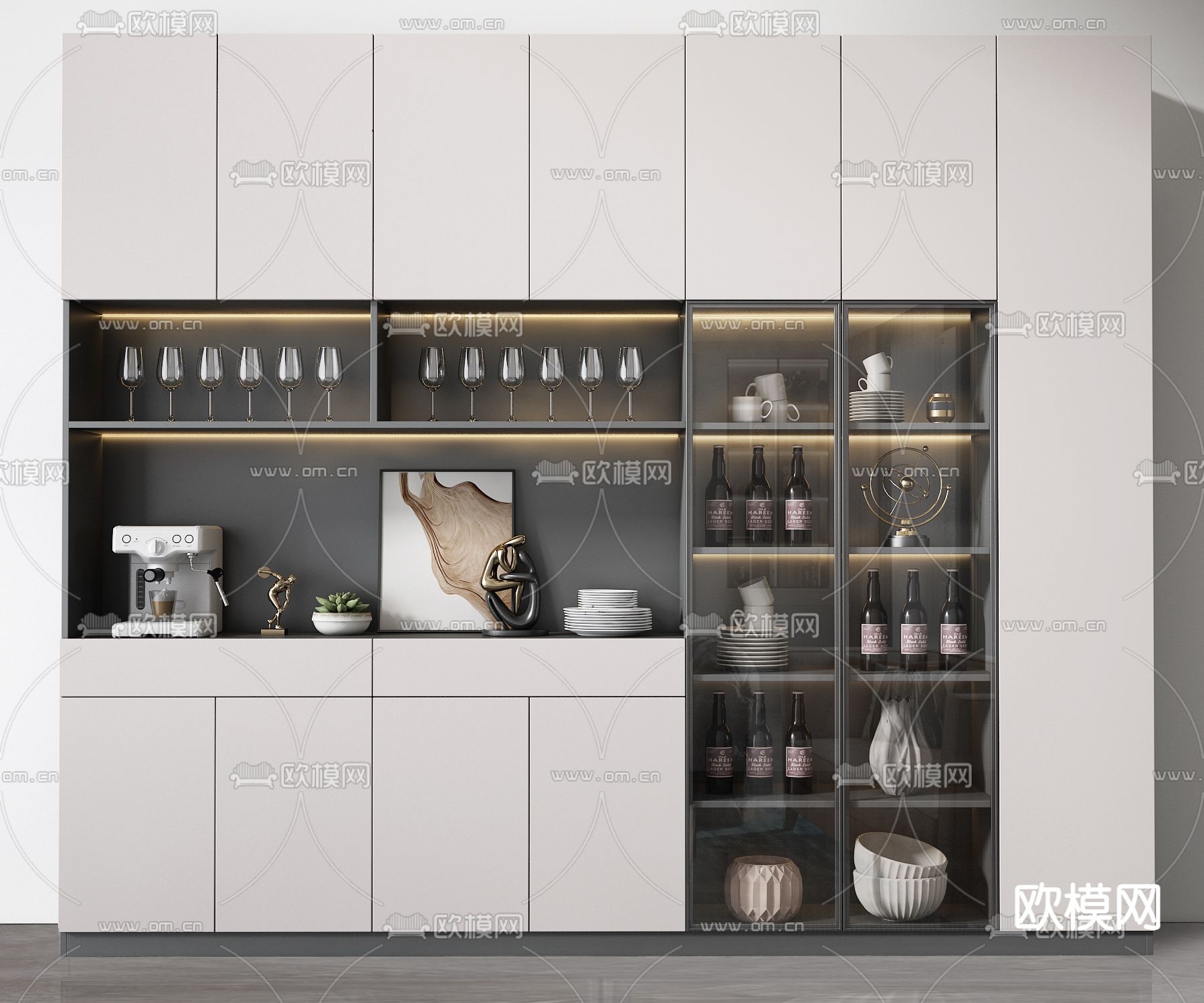 现代轻奢酒柜3d模型下载
