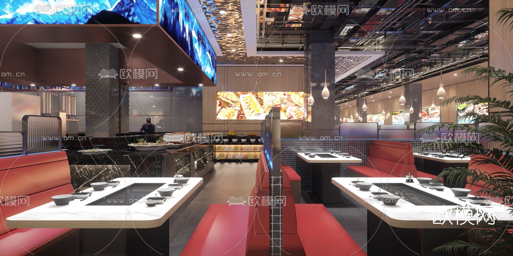 现代海鲜自助餐厅3d模型下载（渲染图1）