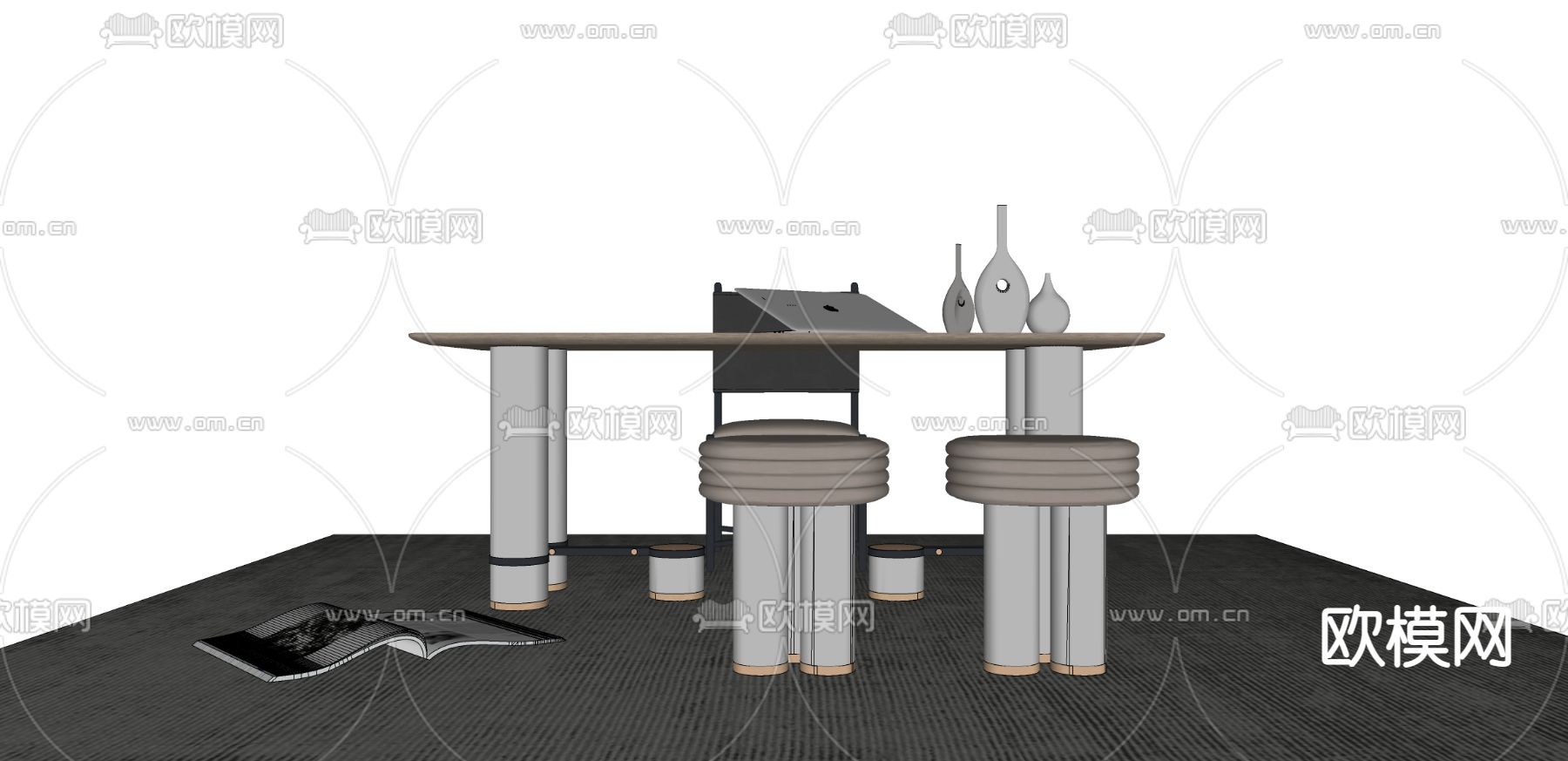 现代书桌椅su模型下载（渲染图2）