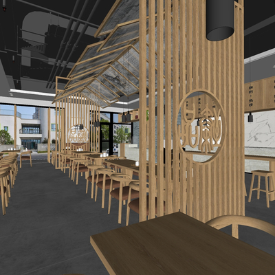  新中式中餐厅su模型 