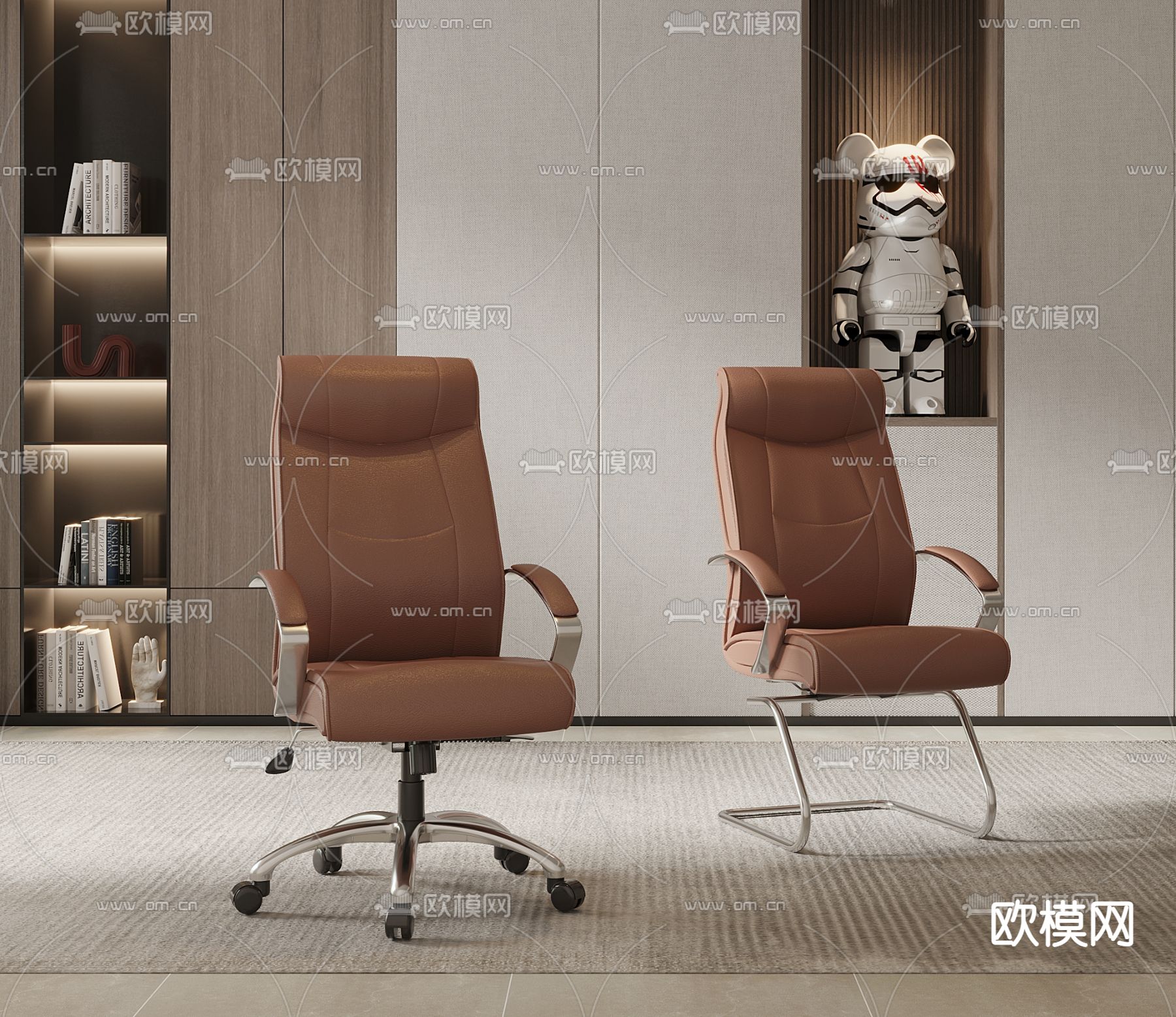 现代皮革办公椅su模型下载（渲染图1）