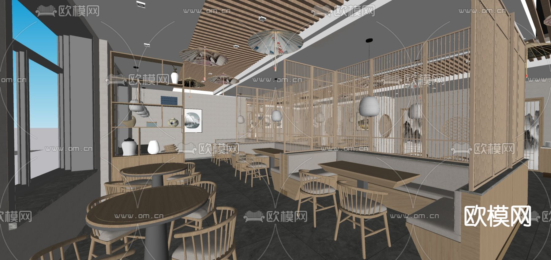 新中式中餐厅su模型下载（渲染图1）
