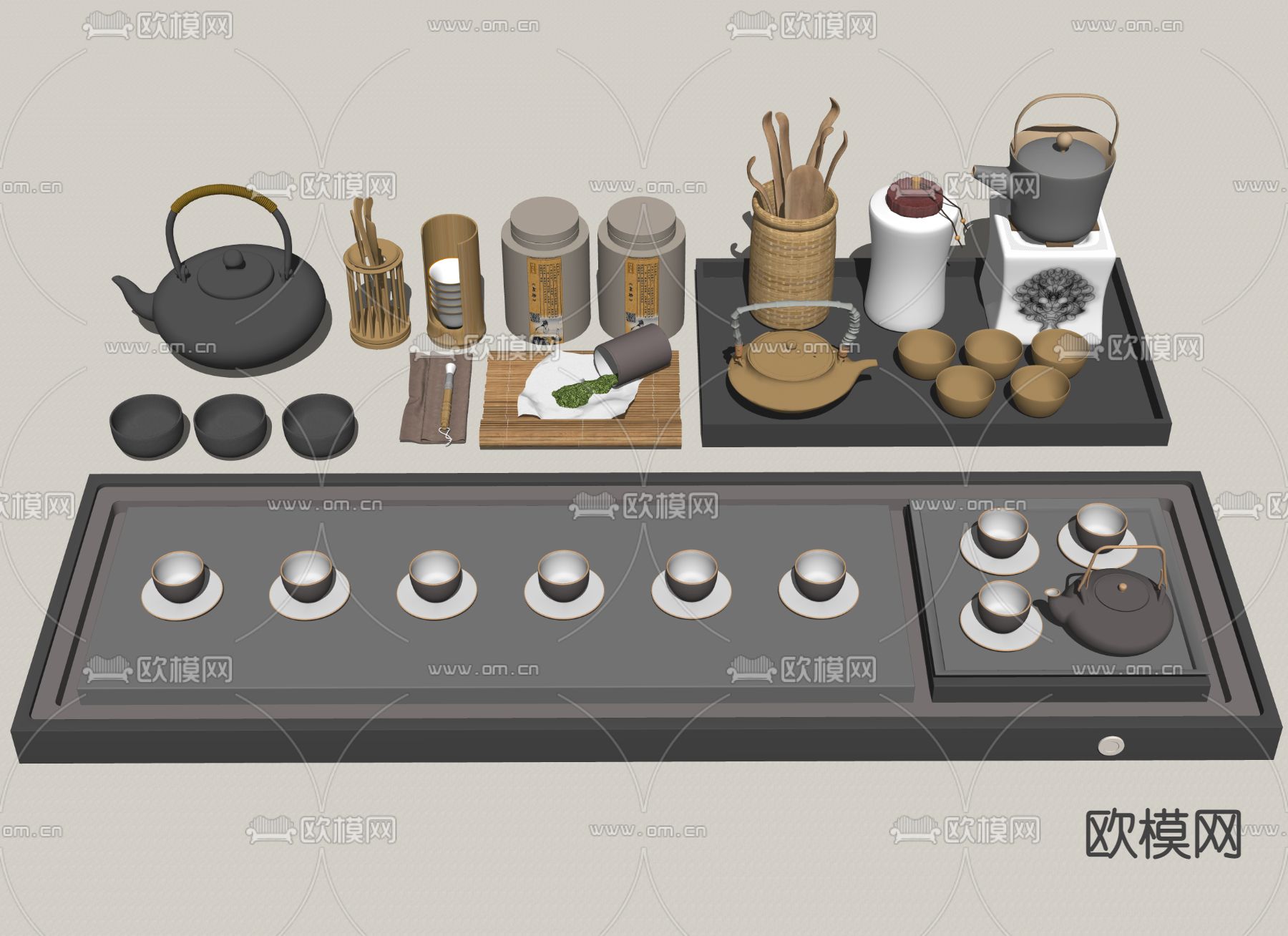 现代茶壶茶具su模型下载（渲染图2）
