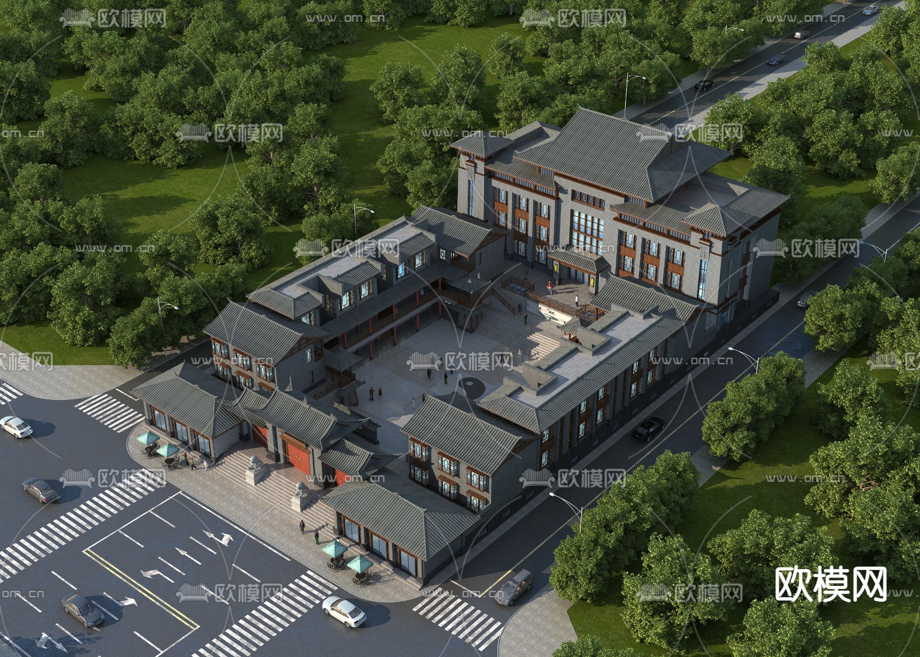 现代古建武馆3d模型下载