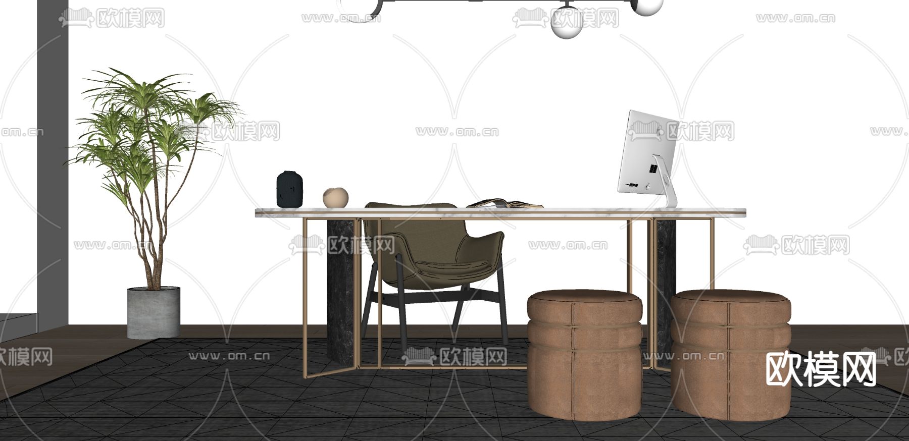 现代书桌椅su模型下载（渲染图2）