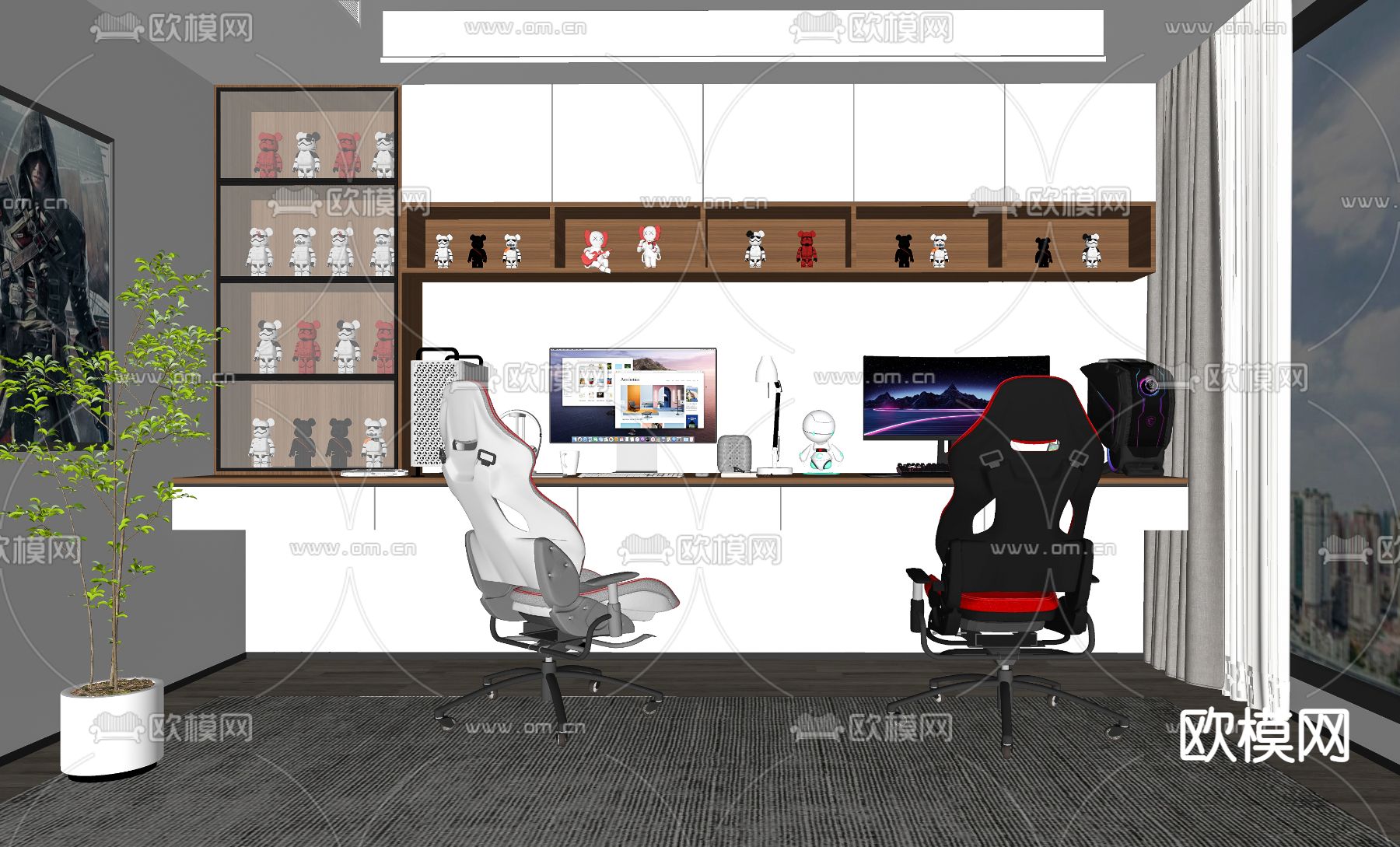 现代电竞书房su模型下载（渲染图4）