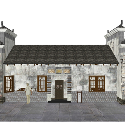  中式徽派古建外观su模型 