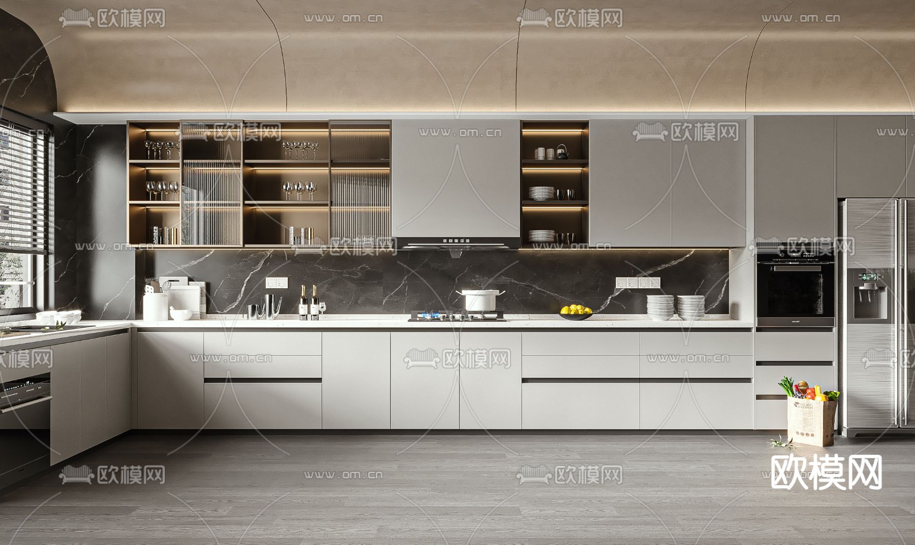 现代厨房橱柜su模型下载（渲染图1）