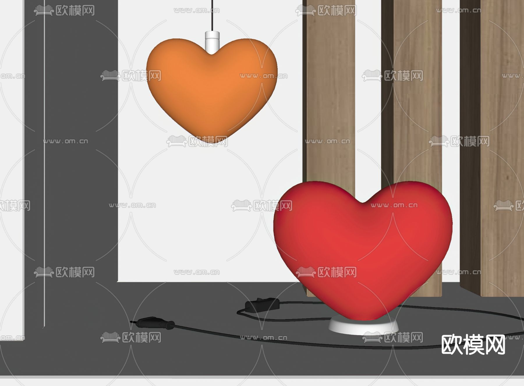 现代爱心台灯吊灯su模型下载（渲染图2）