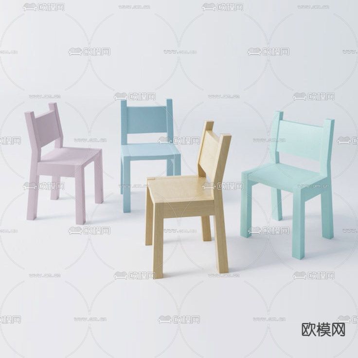 现代简约实木休闲儿童椅免费3d模型下载