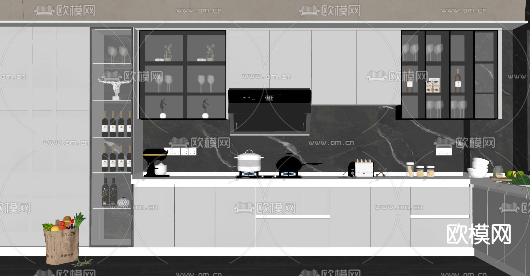 现代厨房橱柜su模型下载（渲染图4）