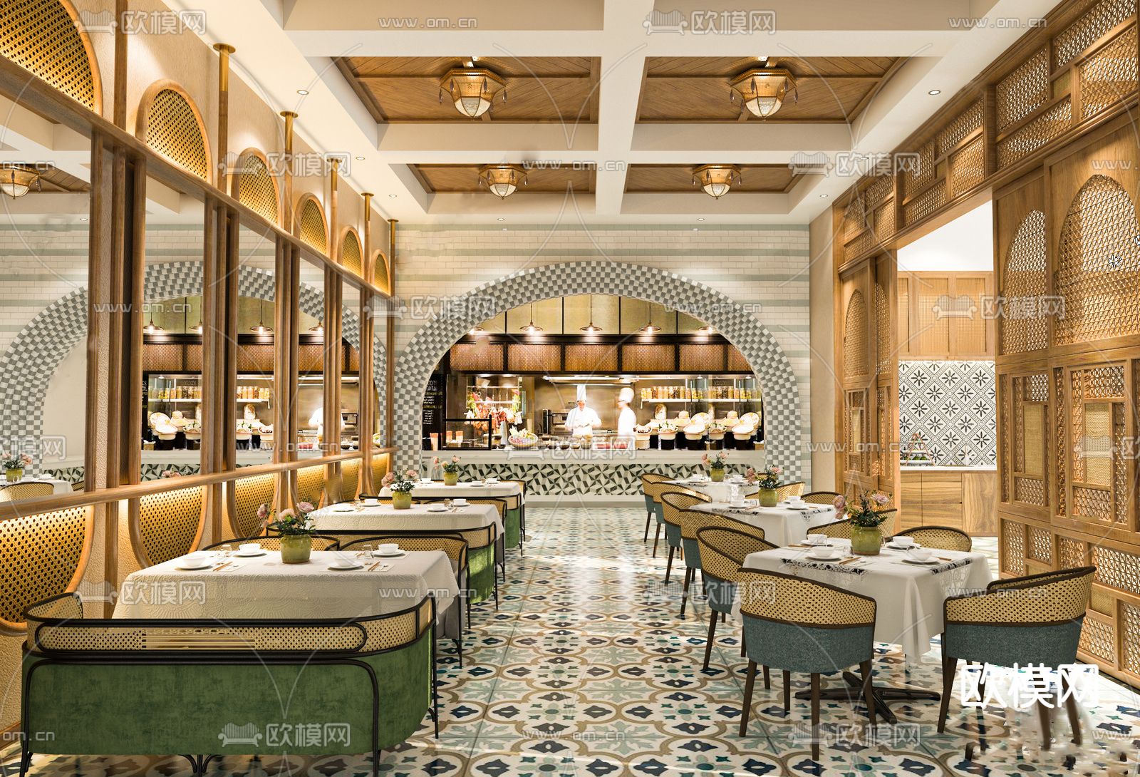 现代中餐厅su模型下载（渲染图1）